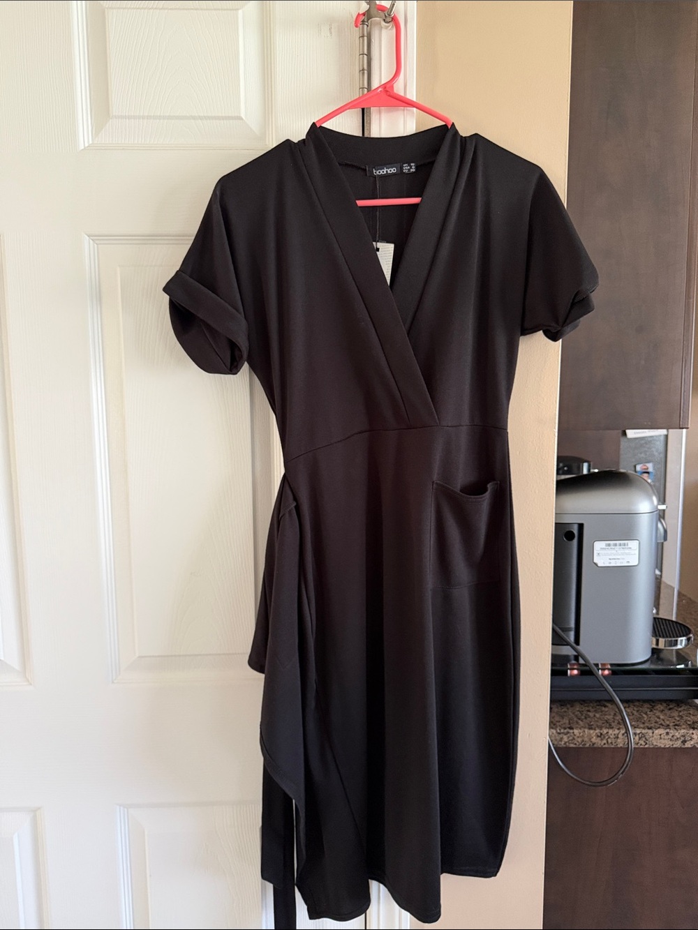Boohoo Black Wrap Midi Dress with Pocket